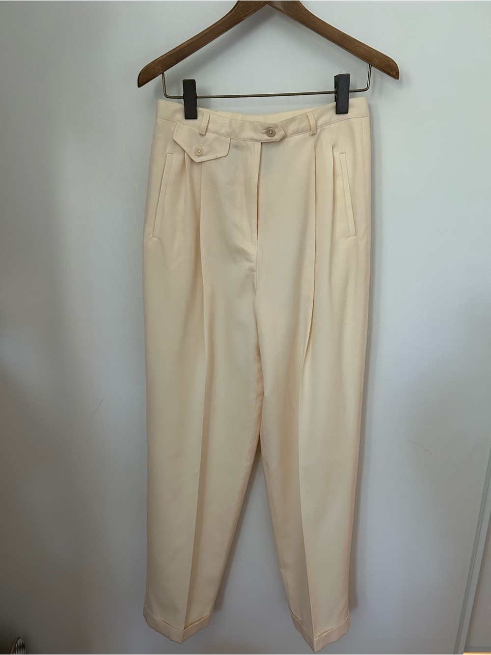 Ralph Lauren Cream High-Waist Pleated Trousers